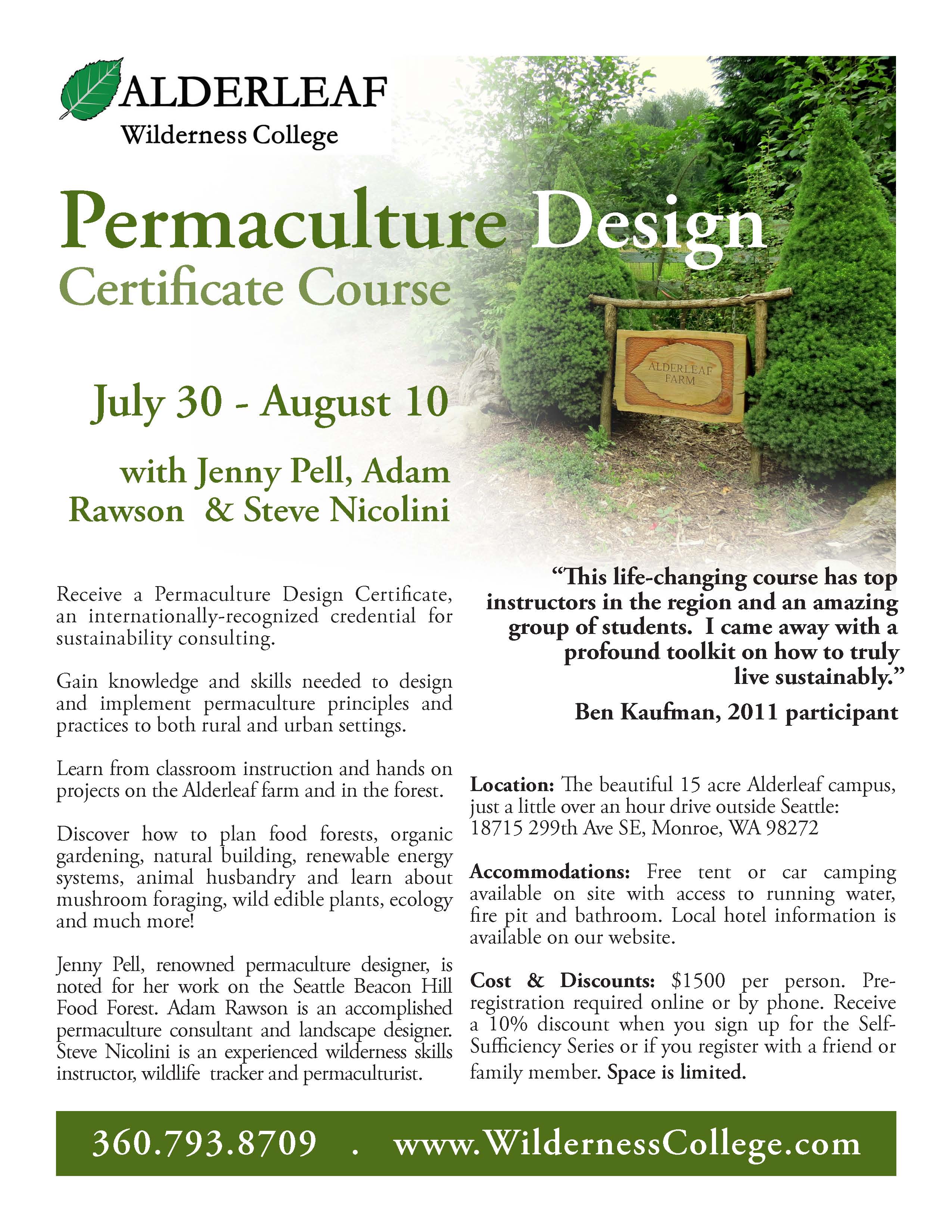 TwoWeek Permaculture Design Course at Alderleaf Learn Sustainable